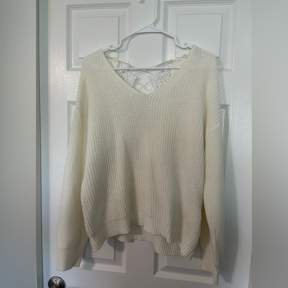 White/cream lace back sweater